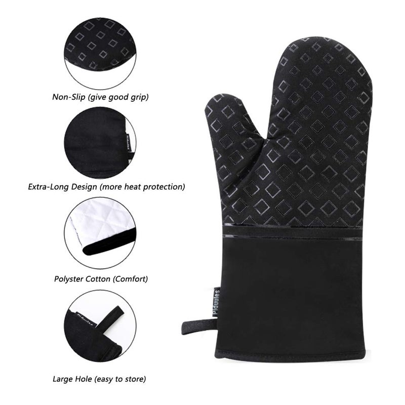 Piduules Set of 4 Oven Mitts and Pot Holders, 482 F Heat Resistant Hot Plate Moving Non-Slip Gloves for BBQ, Grill, Baking, Cooking, Oven, Microwave (Black) - Image 2